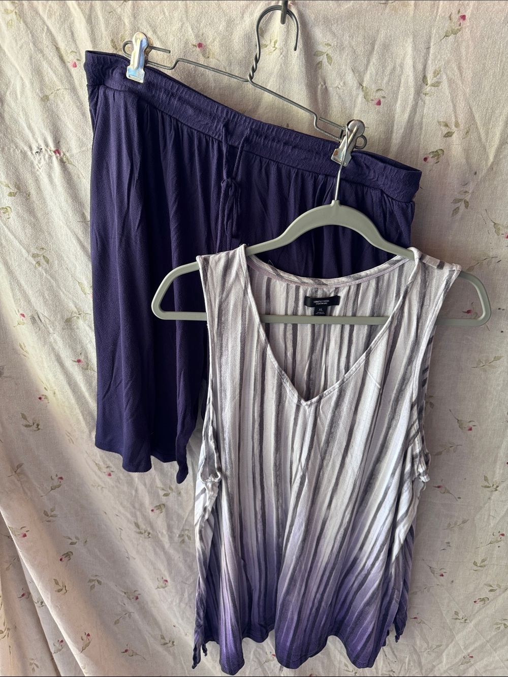 Simply Vera Vera Wang White to Purple Ombré Tank with Purple Lounge Shorts